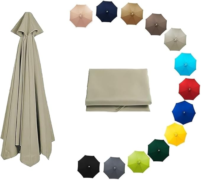 7ft/9ft/10ft Parasol Umbrella Canopy Replacement, Patio Umbrella Replacement Cover, 8 Ribs/6 Ribs Parasol Top Replacement Cloth(Milk Gray,270cm/9ft-6ribs)