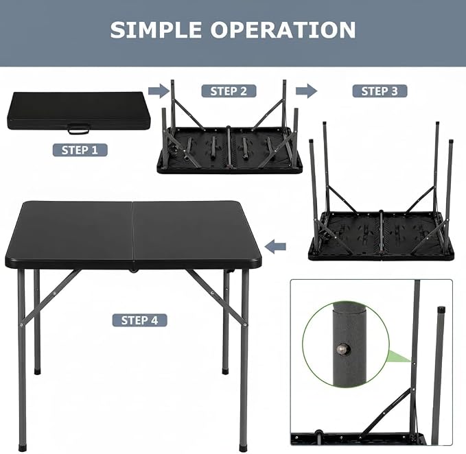 Outdoor 34" Folding Card Table Plastic Table Portable Square Height Dining Table Perfect for Picnics,Parties,Party and Camping