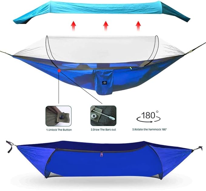 ayamaya [2 in 1 Camping Hammock with Mosquito Net & Sunshade Cloth & Tree Straps for 2/Double Person, Portable Parachute Nylon Lightweight Big Pop Up Swing Hammock