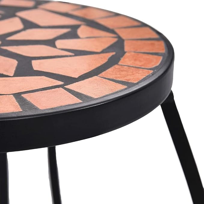 vidaXL Stylish Mosaic Tables Set of 3, Terracotta Ceramic Table Tops with Durable Iron Frame, Ideal for Garden, Balcony and Terrace Use