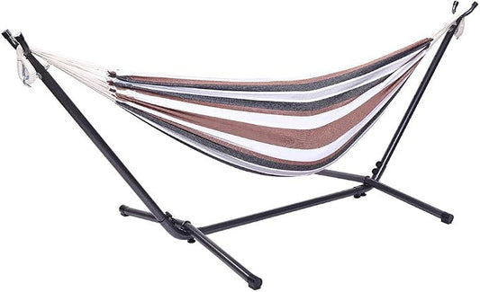 Professional Black & Silver Flowers Hammock Stand with Polyester Coffee Stripe Hammock