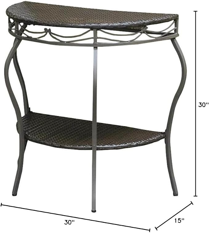 International Caravan Valencia Resin Wicker/Steel Two Tier Half Moon Wall Table