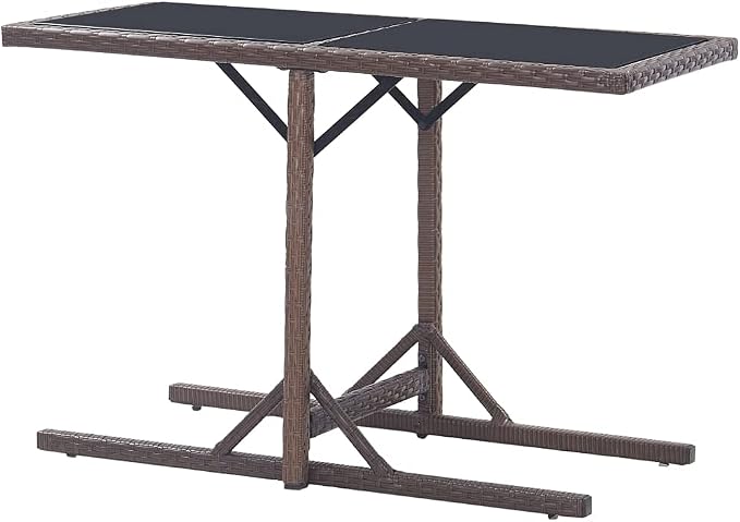 Rectangular Glass Top Outdoor Table Foldable Outdoor Table for Small Spaces Modern Dining with Glass Top Brown Poly Rattan Design