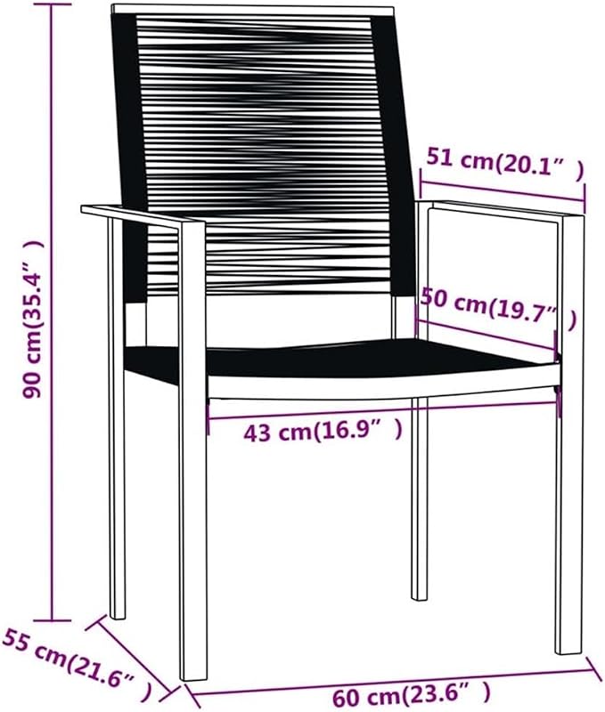 BOWERY HILL 5-Piece Powder-Coated Steel/Glass/PVC Dining Set, Black Finish, Square Table with 4 Chairs, Water-Resistant Modern Outdoor Furniture for Patio, Garden, or Balcony