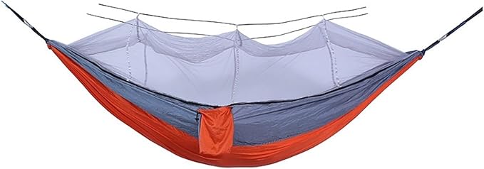 Hammock. Outdoor Camping Parachute Cloth Portable Anti Rollover and Anti Mosquito Hammock .Hammocks for Outside(Orange Gray)