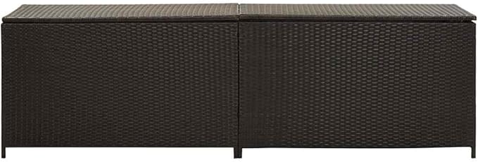 Brown Poly Rattan Garden Storage Box with Powder-Coated Steel Frame, 77.2 x 18.1 x 20.1 in Outdoor Storage Chest for Cushions and Tools