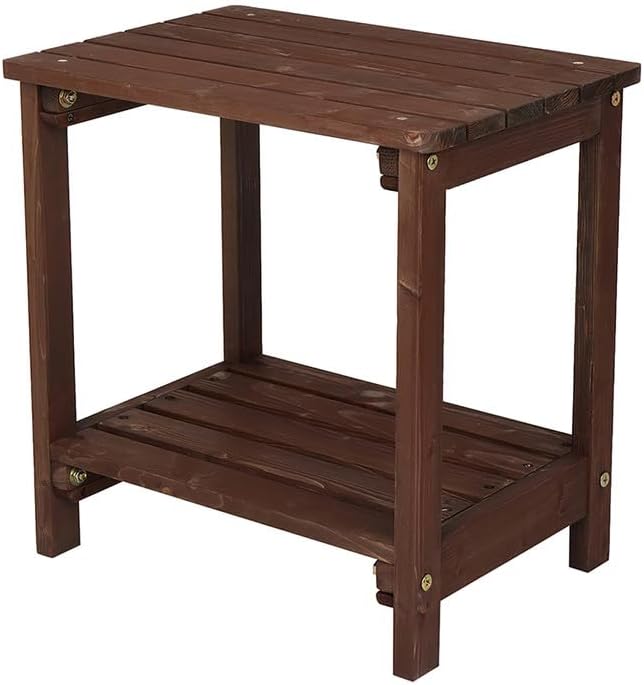 NOLLAM Outdoor Patio Side Table, Simple Design End Table with Wood Grain Tabletop and 2-Tier Storage Shelf, 20" x 14" Coffee Table for Outside Deck Porch Garden Backyard, Load 110 LBS, Light Brown