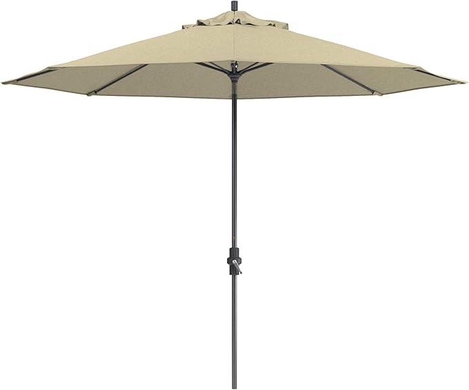 California Umbrella 11Ft Sunbrella Patio Umbrella, Fiberglass Ribs, Hand-Crank, Tilt-Collar, Gray Frame, Beige Fabric