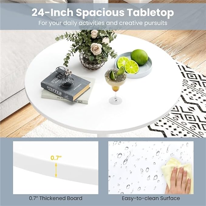ERGOMASTER Cocktail Table,Two-in-one Modern Style Standing Circular Bar Table 40"/22" Two Convertible Height Suitable for Dining Room, Restaurant, Kitchen (4, White)