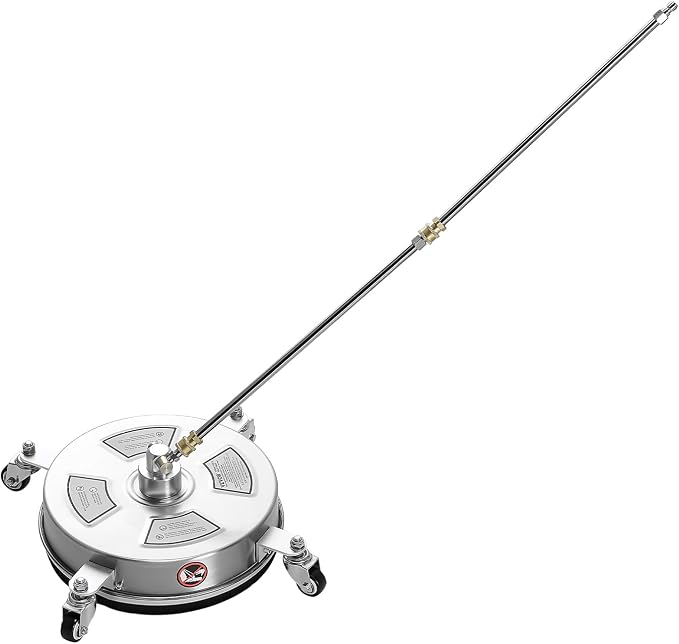 VEVOR 14 Inch Pressure Washer Surface Cleaner, 4000 PSI Stainless Steel Attachment with 4 Wheels, 2 Nozzles, 1/4 Inch Quick Connect and 2 Wands for Concrete, Patio, Deck