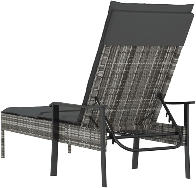 Sun Lounger with Cushion Gray Poly Rattan, Outdoor Patio Sectional, Outdoor Sofa Set, Furniture Conversation Sets, Outdoor Porch Furniture for Balcony, Yard