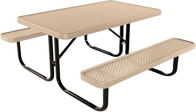 COATEDOUTDOORFURNITURE Heavy-Duty Portable Outdoor Kids Table, Punched Steel Kids Picnic Table, Commercial-Grade Picnic Table, Made in America (4ft Rectangular, Childrens, Tan)