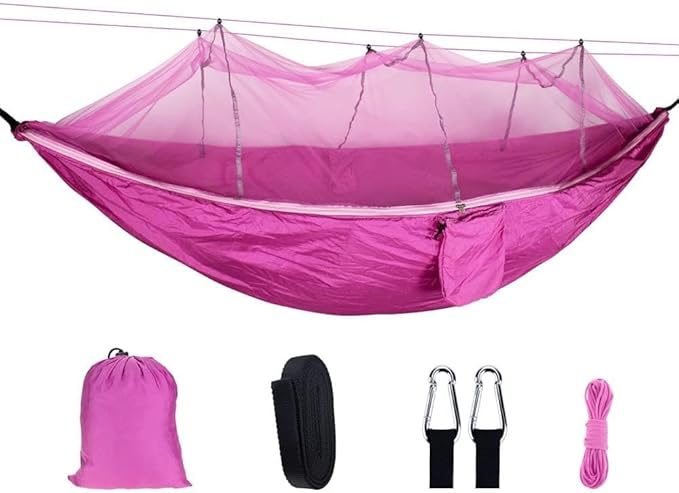 Swing Set Camping Hammock with Net, Lightweight Parachute, Outdoor Nylon Net Hammock Camping Swing Seat (Color : Orange Gray)