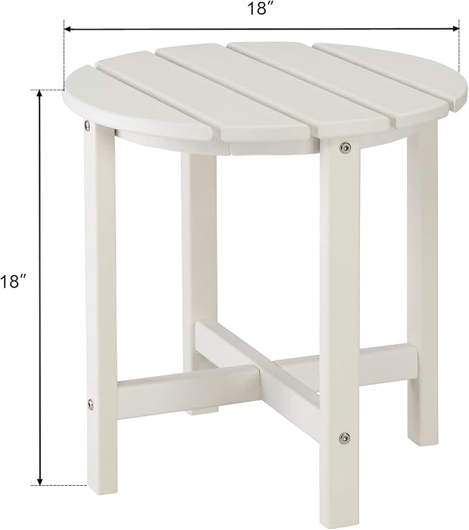 Beach Outdoor Side Table with 2 Layer Storage, Plastic Waterproof and UV Resistant HDPE Adirondack Coffee End Tables, All Weather for Patio, Backyard, Pool, Indoor Use (Round, White)