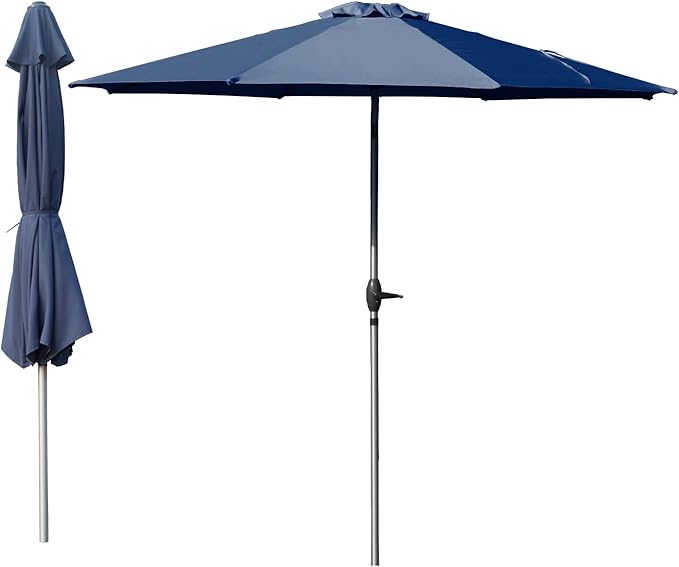 Domi 10FT Patio Umbrella Outdoor Market Umbrella with Silver Aluminum Pole, UV Resistant Canopy, Wind Vent, Tilt & Crank System, Perfect for Patio, Garden, Deck, Pool, Outdoor Dining, Navy Blue