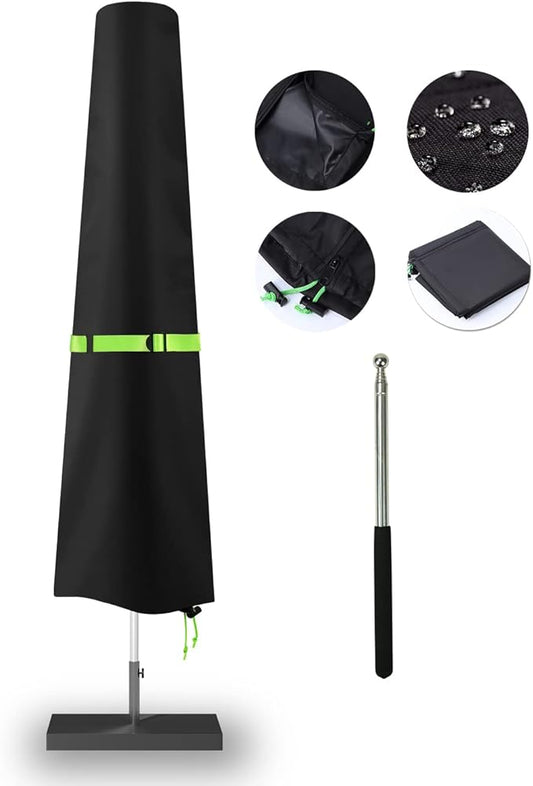Patio Umbrella Cover with Push Rod - Waterproof Patio Parasol Covers with Zipper for 7ft to 11ft Outdoor Umbrellas