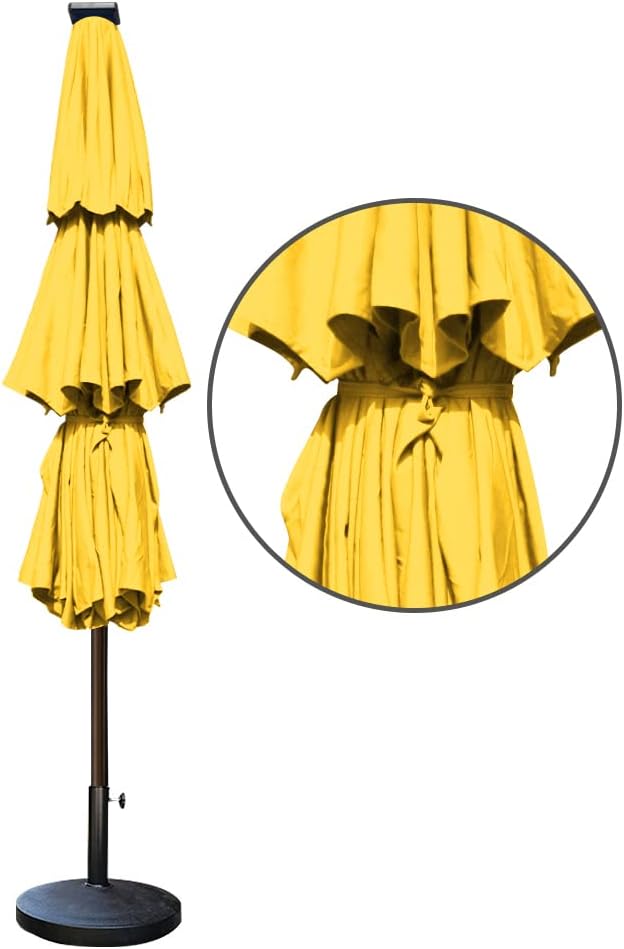 EliteShade USA 10-Year-Non-Fading 9ft 3-Tier Market Patio Umbrella, Commercial Table Umbrella with 80 Solar LED Lights, Crank Open, Windproof & UPF 50+ UV Protection for Garden, Deck, Pool, Backyard, Sunflower Yellow