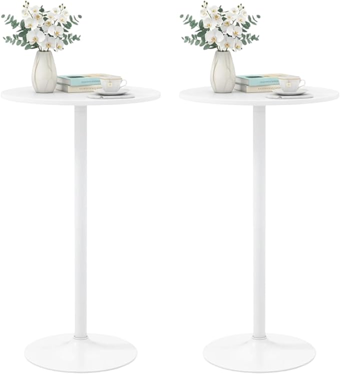 ERGOMASTER Cocktail Table,Two-in-one Modern Style Standing Circular Bar Table 40"/22" Two Convertible Height Suitable for Dining Room, Restaurant, Kitchen (2, White)