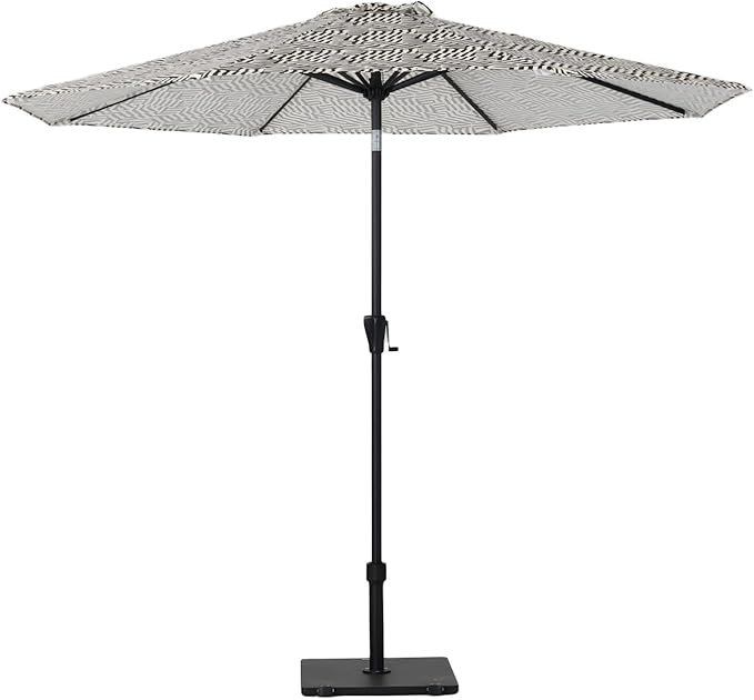 Tempera Striped Patio Umbrellas Outdoor Table Market Umbrellas with Crank & Pust Button Tilt|Auto-Tilt, 8 Steel Ribs, High Color-Fastness Canopy