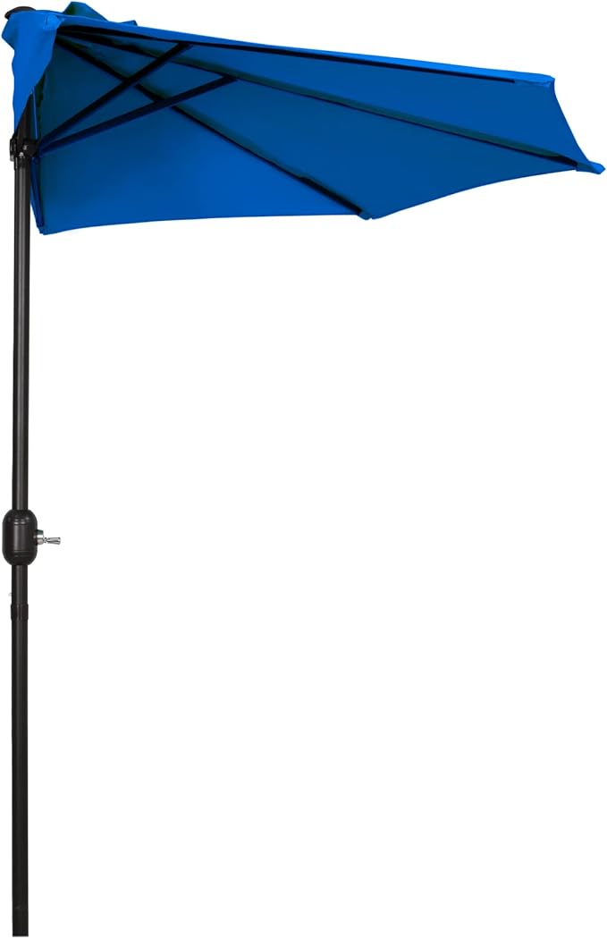 WO Home Furniture 9 ft Half Market Outdoor Umbrella With Sturdy Half Base included, Polyester Canopy, All Weather and UV Resistant for your Patio, Awning, Window, Garden, Balcony, Royal Blue