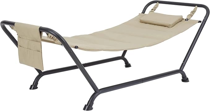 SEDLAV Belden Park Polyester Hammock with Stand and Pillow, 90.55" L x 38" W x 32" H (Beige)