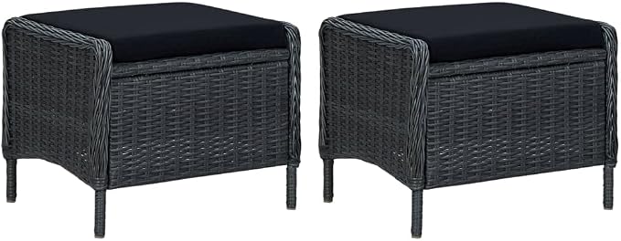 7-Piece Outdoor Dining Set Dark Grey Acacia Wood & PE Rattan Patio Furniture Set Rectangular Table Reclining Chairs for Garden Backyard Balcony