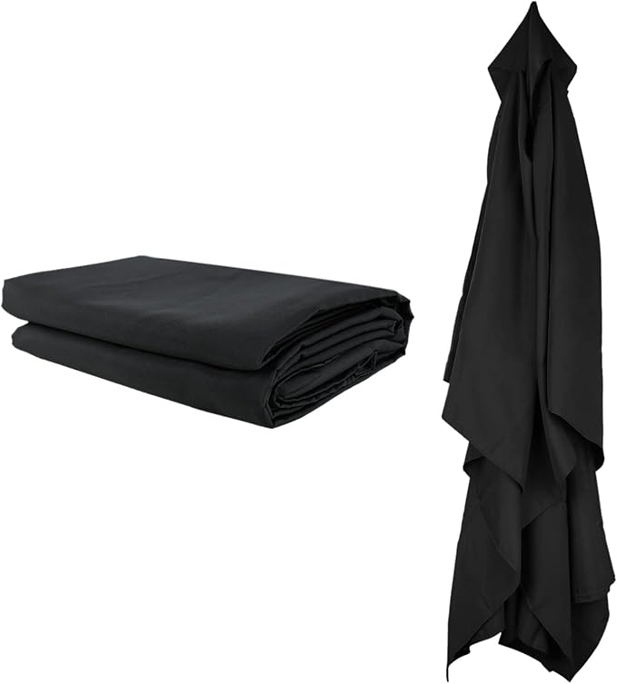 Rectangular Umbrella Canopy Replacement 6 Ribs, Fade Resistant Replacement Umbrella Canopy, Heavy Duty Polyester Fabric Outdoor Shade Canopy Cover for Market Table Cantilever Parasol Top Cover(Black)
