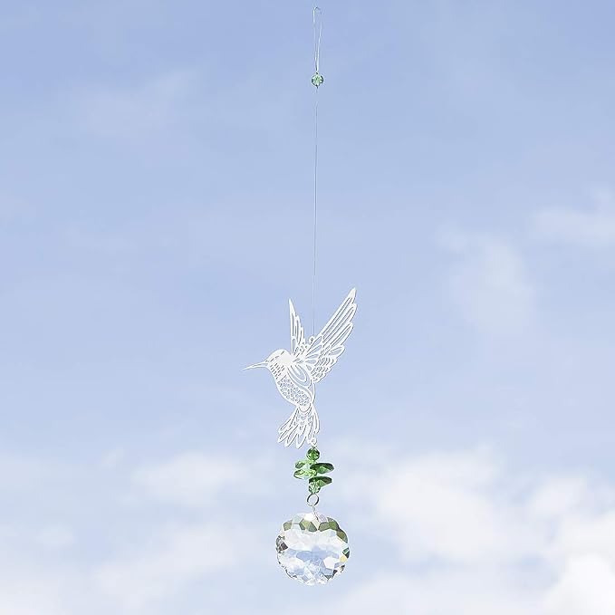 Rainbow Maker Hummingbird Flower Prism Window Suncatcher Crystal Decor | Crystal Hummingbird Flower Prism Suncatcher Rainbow Maker for Window Garden Home Office Decor Accent