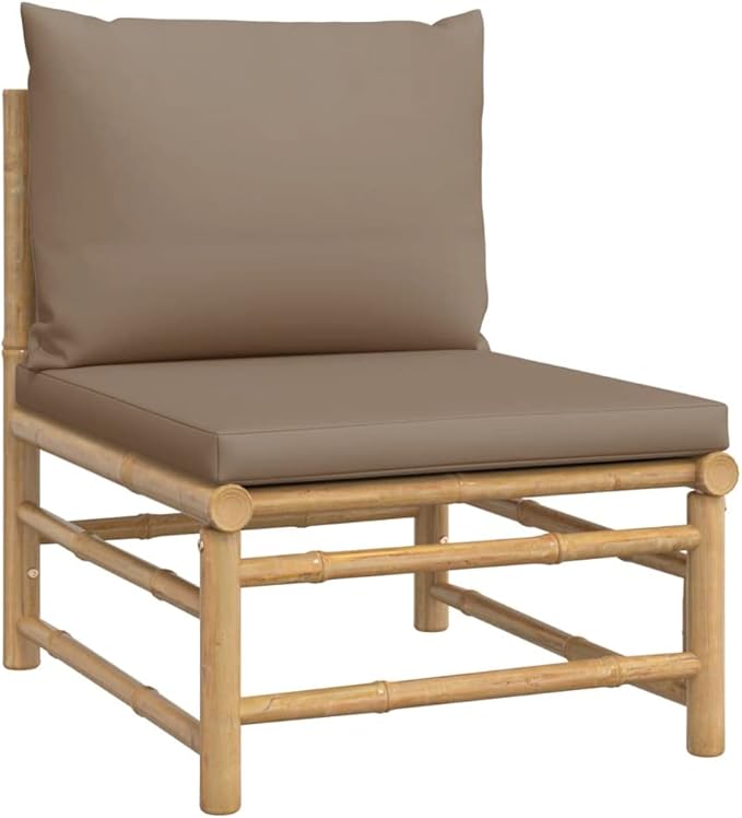 6 Piece Patio Lounge Set with Taupe Cushions, Patio Conversation Set Outdoor Dining Sets Sectional Sofa Outdoor Sofa Sets for Negotiation Area Poolside Piazza Garden Bamboo
