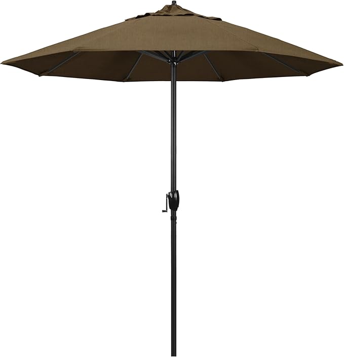 California Umbrella 7.5' Rd Aluminum Patio Umbrella, Crank Lift, Auto Tilt, Black Finish