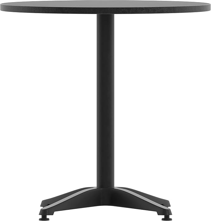 Flash Furniture Mellie Commercial Grade 27.5'' Round Metal Indoor-Outdoor Table with Base, Black