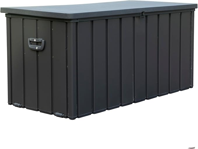 Geelife 100 Gallon Outdoor Storage Deck Box - Steel Dark Gray - Lockable Lid 100 Gallon - Outdoor Lawn, Porch - Weather-Resistant