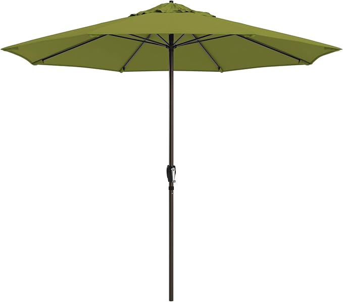 California Umbrella 10-Year Protection 9 Ft Outdoor Patio Umbrella, Pacifica Fade-Resistant Fabric, Auto-Tilt, Heavy Duty Aluminum Frame, 8 Reinforced Ribs for Pool or Deck, Bronze Pole, Ginkgo