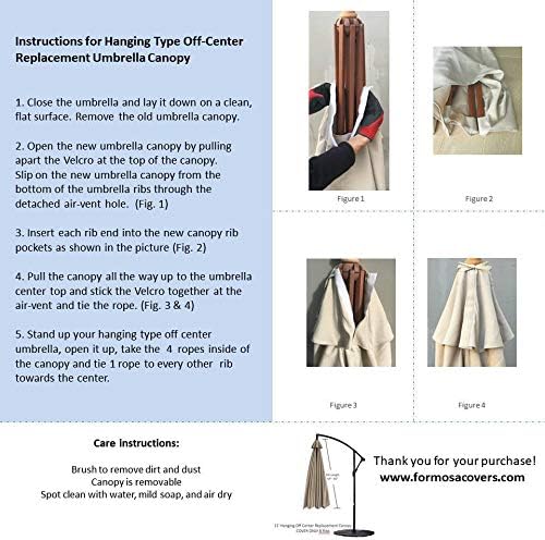 Formosa Covers Replacement Umbrella Canopy for 10ft 8 Rib Hanging Offset Cantilever Market Outdoor Patio Shades in Red Ribs Length 58" to 60" (Canopy Only)