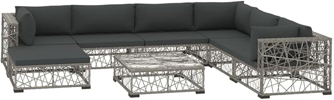 8 Piece Patio Lounge Set with Cushions, Front Porch Furniture Outdoor Dining Sets Porch Furniture Set Patio Conversation Set for Garden Exhibition Poolside Negotiation Area Poly Rattan Gray