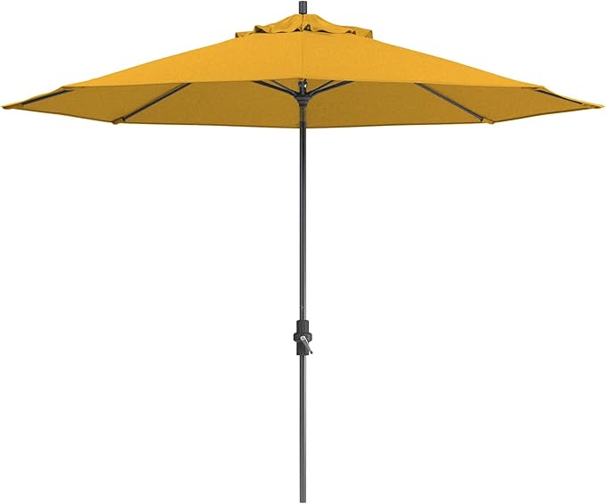 California Umbrella 11Ft Sunbrella Patio Umbrella, Fiberglass Ribs, Hand-Crank, Tilt-Collar, Gray Frame, Sunflower Yellow Fabric