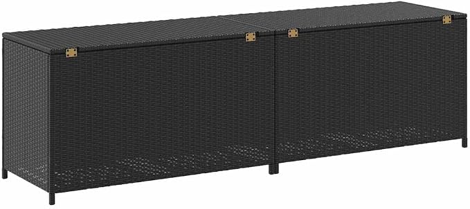 Poly Rattan Patio Storage Box 78.7x19.6x23.6 Inches, Outdoor Storage Chest with PE Liner and Gas Lift Mechanism, Black