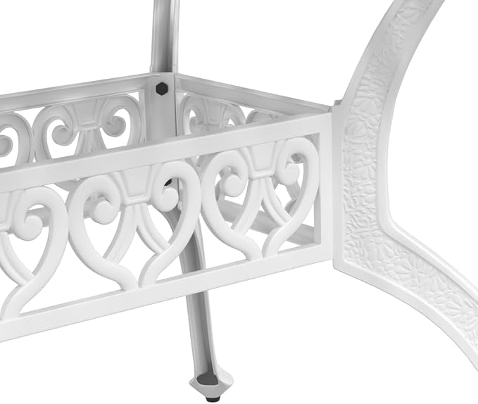5 Piece Patio Dining Set White Cast Aluminum Outdoor Table and Chairs for Garden Backyard Lawn with Umbrella Hole Weather Resistant Durable Furniture