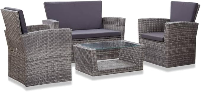 4 Piece Patio Lounge Set,PE Rattan Outdoor Furniture Set,Patio Conversation Sofa Set,Garden Backyard Poolside Patio Seating Set,with Cushions Poly Rattan Gray