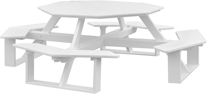 Amish-Made 54" Octagon White Poly Walk-in Picnic Table