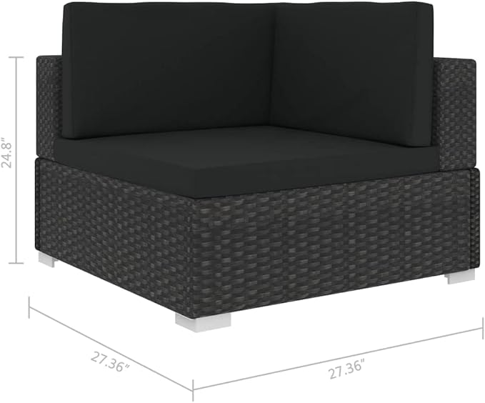 7 Piece Patio Lounge Set with Cushions,Couch Patio Conversation Sets Outdoor Furniture Combination Sofa for The Patio, Deck, Front Porch, Poolside or Balcony Poly Rattan Black