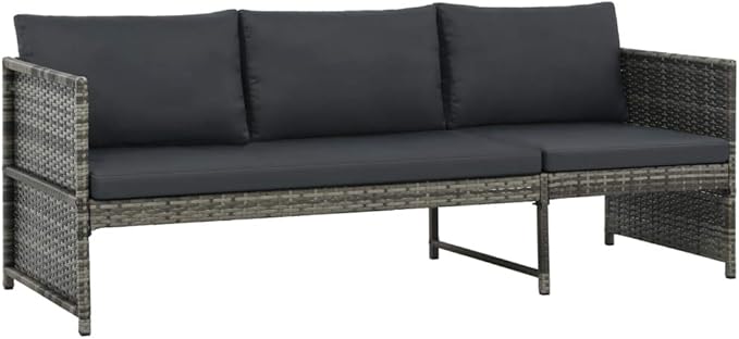 Wicker Outdoor Patio Furniture Set, PE Rattan Patio Conversation Set 3 Piece Garden Lounge Set with Cushions Poly Rattan Gray
