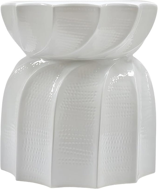 Decorative Ceramic Garden Stool, Hand-Crafted Outdoor Side Table, Shoe Changing Drum Stool for Patio, Living Room Accent Furniture(White 8)