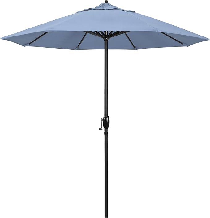 California Umbrella 7.5' Rd Aluminum Patio Umbrella, Crank Lift, Auto Tilt, Black Finish