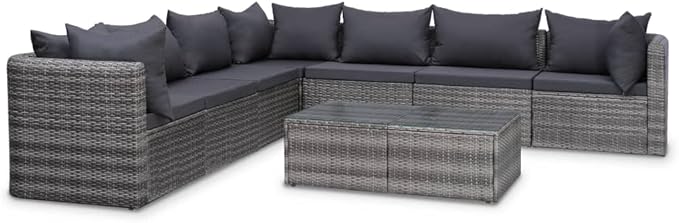 Patio Lounge Set with Cushions,Outdoor Tables and Chairs,Outdoor Furniture Sets,Patio Conversation Sets,for Garden,Deck,Backyard,8 Piece Poly Rattan Gray