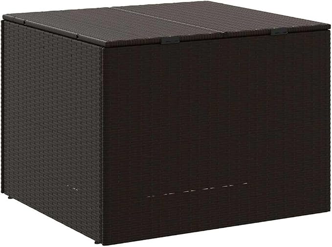 Brown Poly Rattan Garden Storage Box, 291L Patio Storage Box with Powder-Coated Steel Frame, Water Resistant Outdoor for Cushions and Blankets
