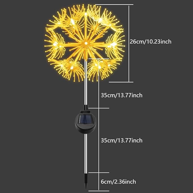 Solar Garden Lights Outdoor Waterproof Decorative, 2-Pack 19LED Warm White Fairy Light 8 Modes, Solar Firework Lights for Yard, Patio, Pathway, Garden Decor