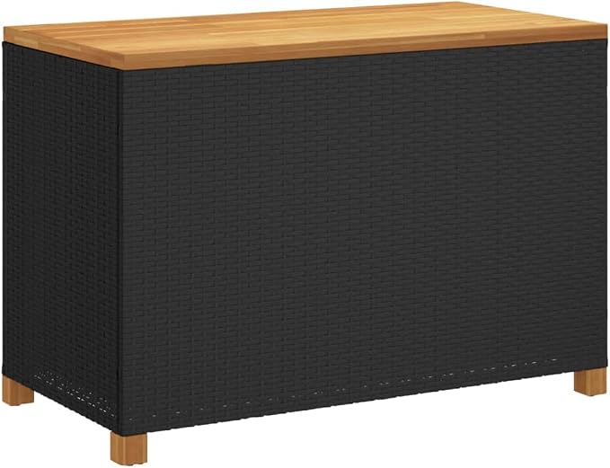 Patio Garden Storage Box, Outdoor Storage Box Deck Box, Entryway Storage Box with Seat for Patio Garden Balcony Yard, Black 43.3"x21.7"x24.8" Poly Rattan Acacia Wood,-349