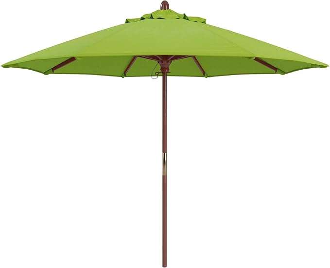 California Umbrella 9' Premium Commercial Hardwood Patio Umbrella, Manual Lift With Sunbrella Macaw Fabric