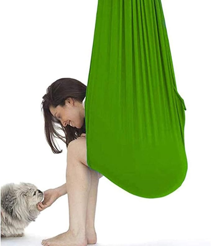 Hanging Child Swing For Indoor Outdoor Adult Stretch Yoga Cloth Children Kids Cuddle Hammock With Special Needs For Autism ADHD ADD Therapy Sensory Integration ( Color : Green , Size : 100 x 280 cm )